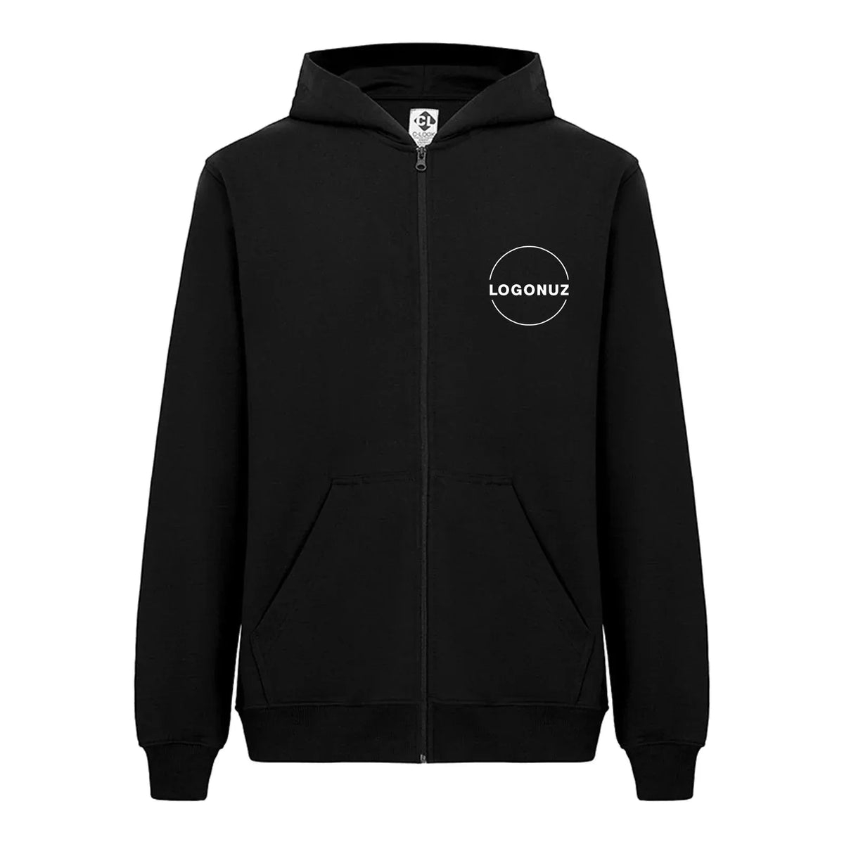 Recycle Kapüşonlu Fermuarlı Sweatshirt - Siyah