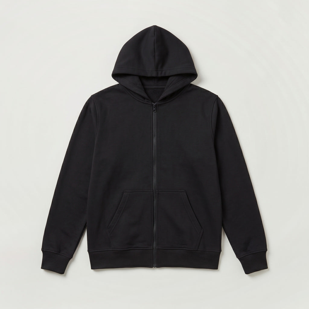 Recycle Kapüşonlu Fermuarlı Sweatshirt - Siyah - Ön