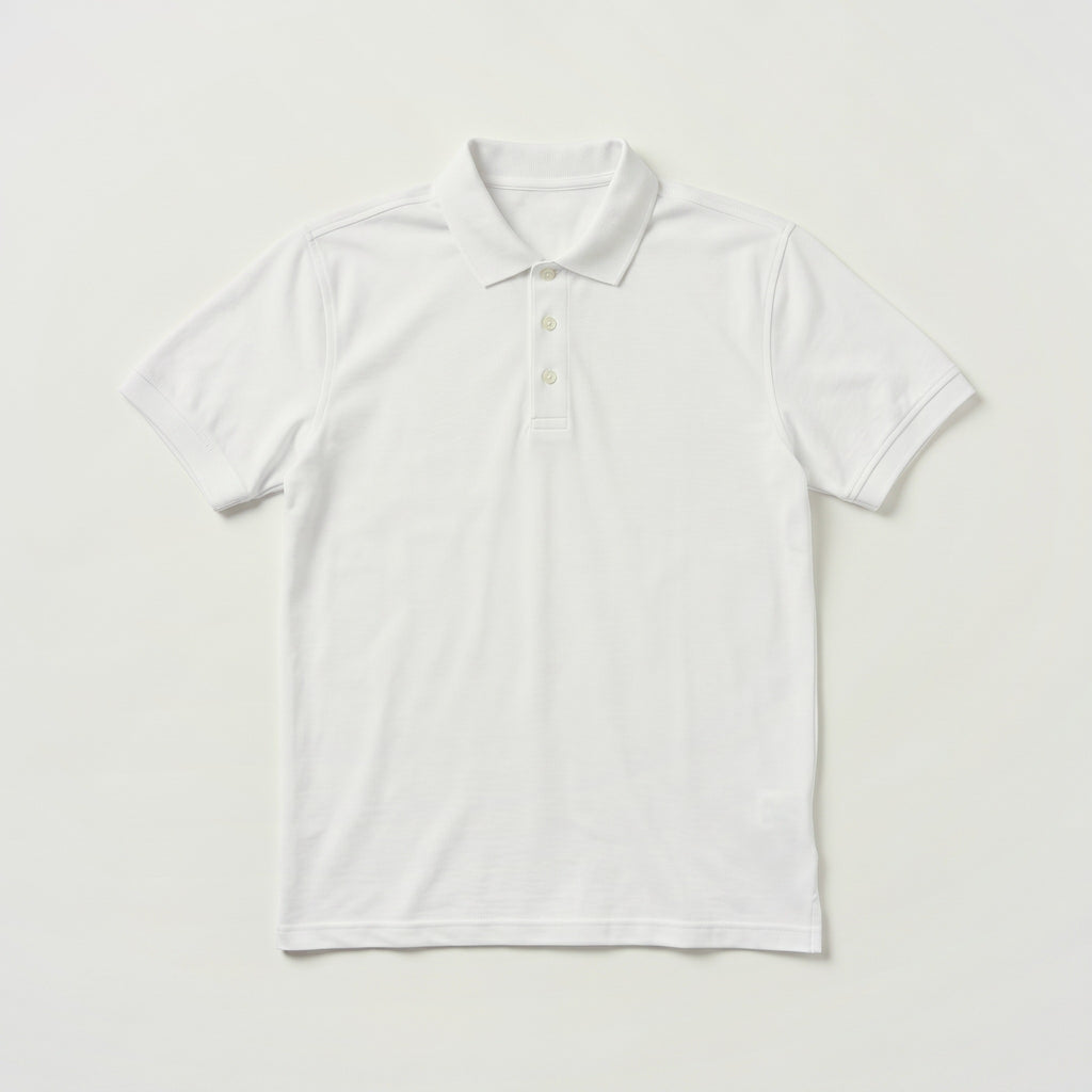 Recycle Polo Yaka Tişört - Beyaz - Ön