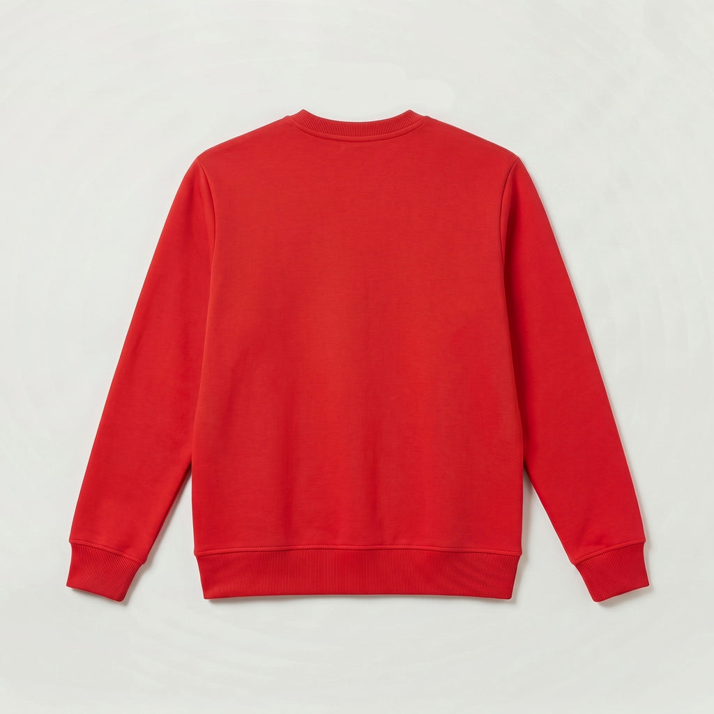 Recycle Sıfır Yaka Sweatshirt - Kırmızı - Arka